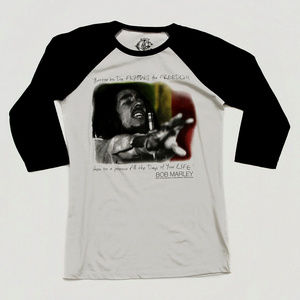 Bob Marley Freedom Reggae Rasta rock Official Raglan 3/4 T-Shirt L NWT